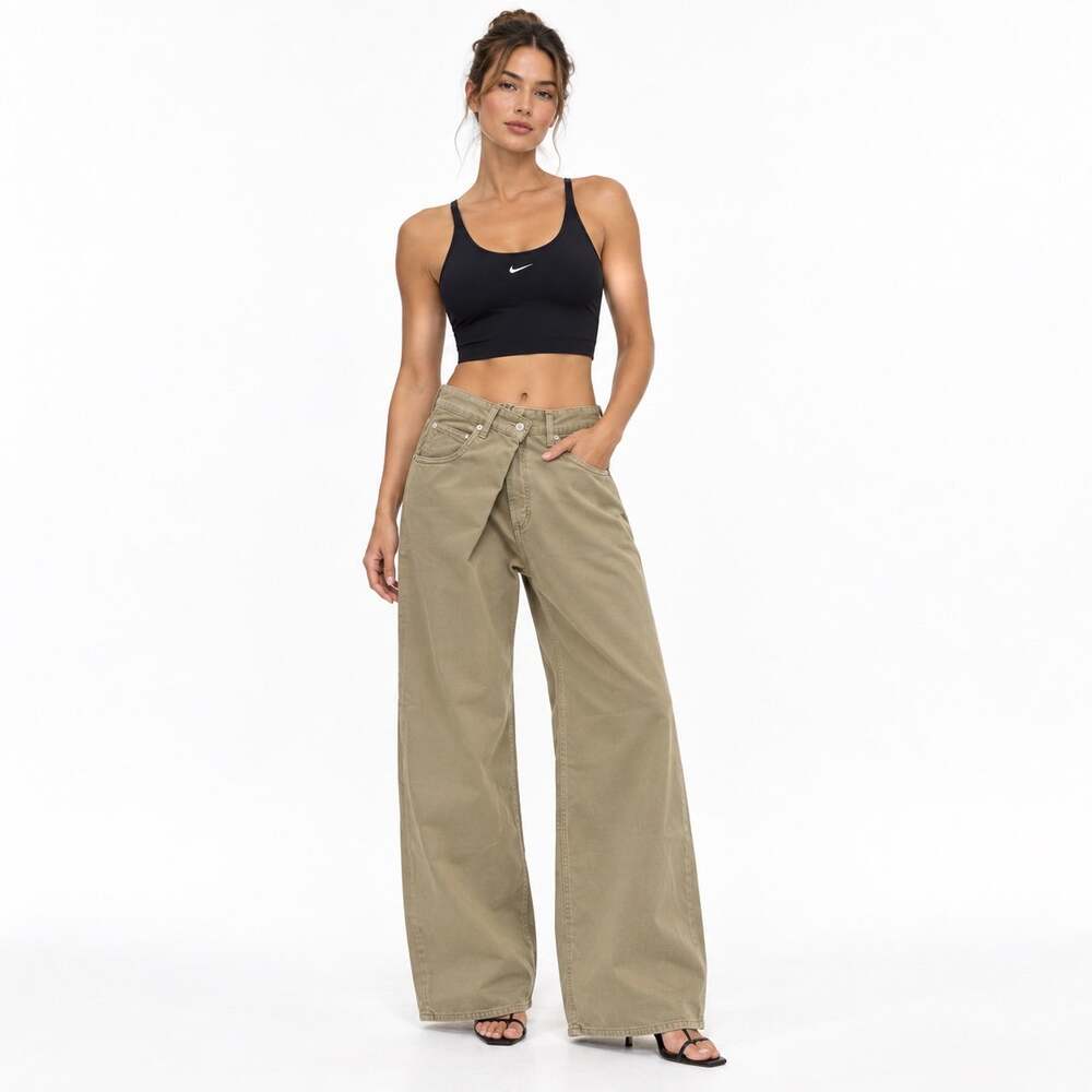 NWOT AGOLDE Vana Wide Leg Foldover Pants Myrtle Tan Khaki Chinos Size 26